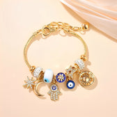 Women's Charm Bracelet with Hamsa Hand Evil Eye and Celestial Charms