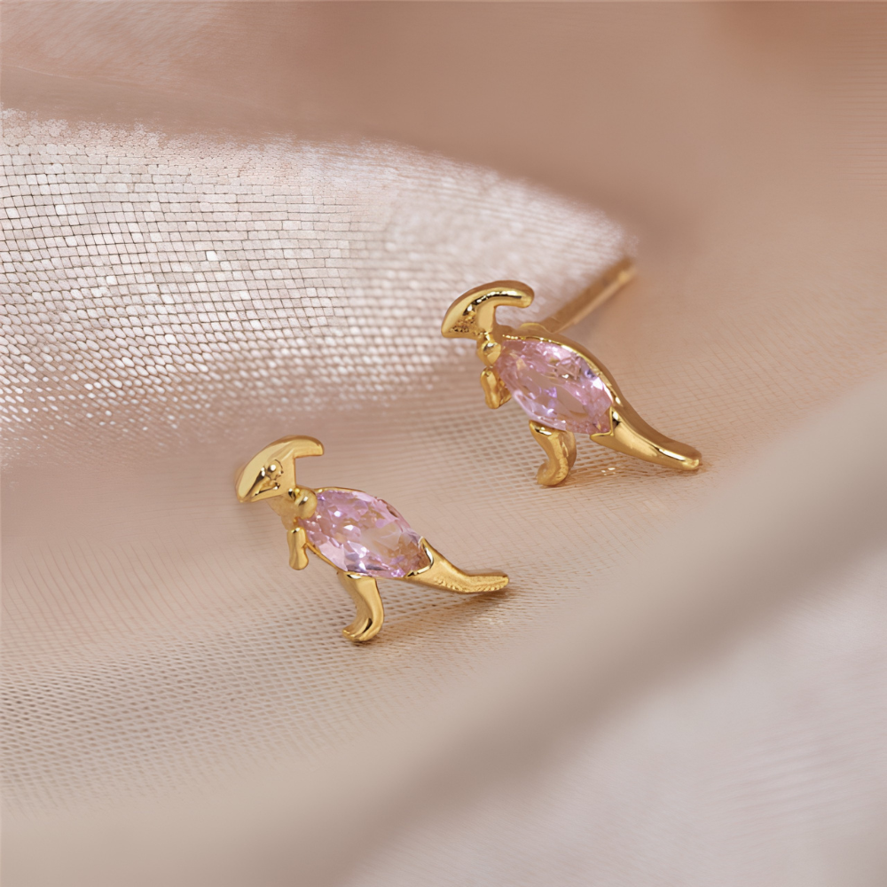 Women’s Dino Earrings in a Set Showcasing Dinosaur Design and Decorative Stone Accents