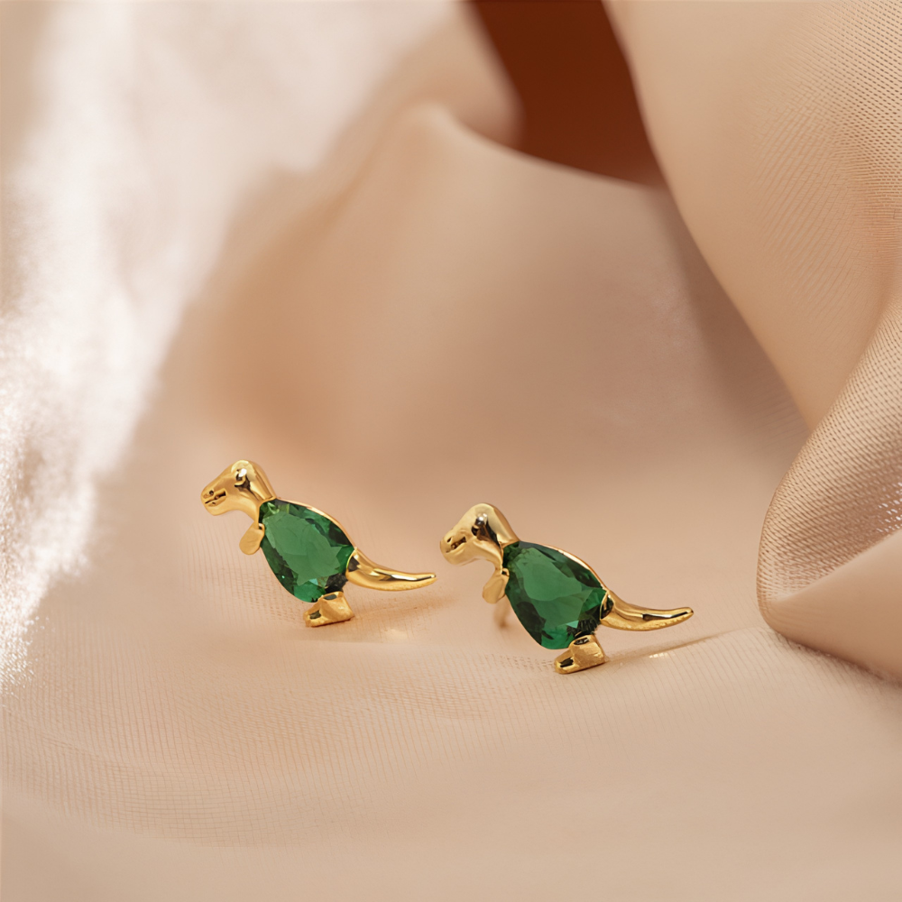 Women’s Dino Earrings in a Set Showcasing Dinosaur Design and Decorative Stone Accents