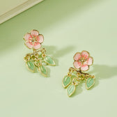 Women’s Cherry Blossom Earrings with Leaf Motif