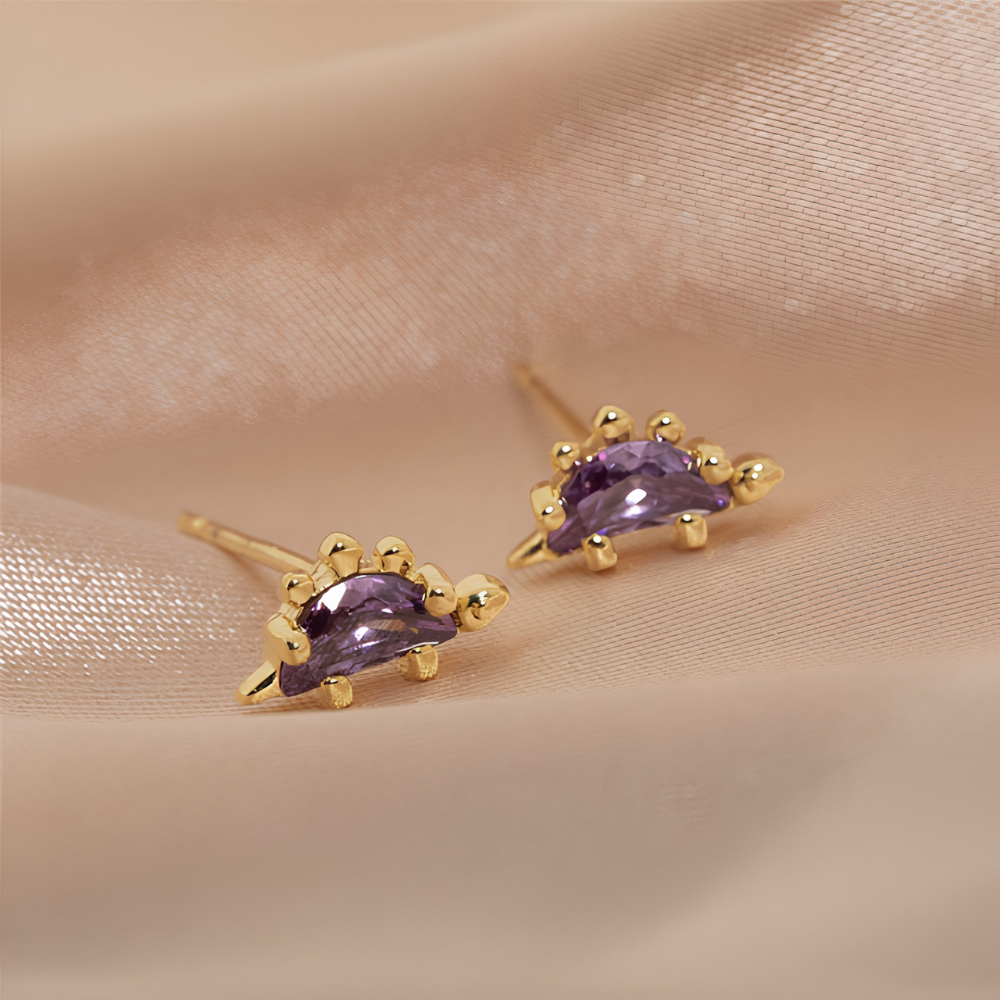 Women’s Dino Earrings in a Set Showcasing Dinosaur Design and Decorative Stone Accents