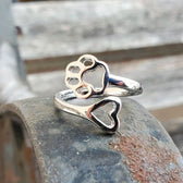 Women Adjustable Open Ring with Heart and Paw Design