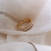 Adjustable Ring for Women with Open Design, Pearl Detail and Stone Embellishments