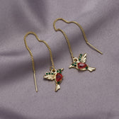 Ladies Hummingbird Earrings with Hanging Bird Motif - Pair