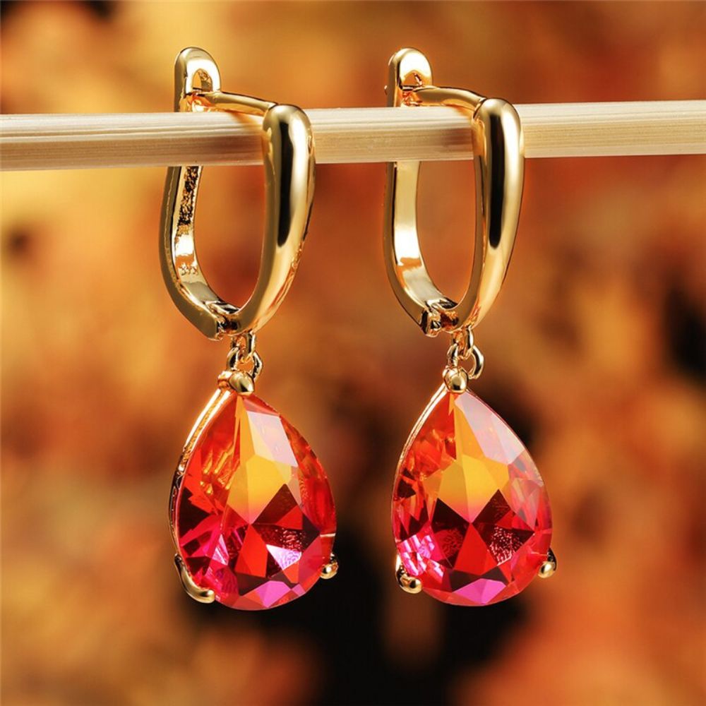 Women's Hanging Earrings with Two-Tone Stone Setting