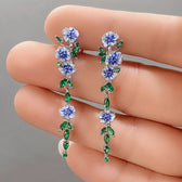Ladies Chain Earrings with Floral Design - Pair