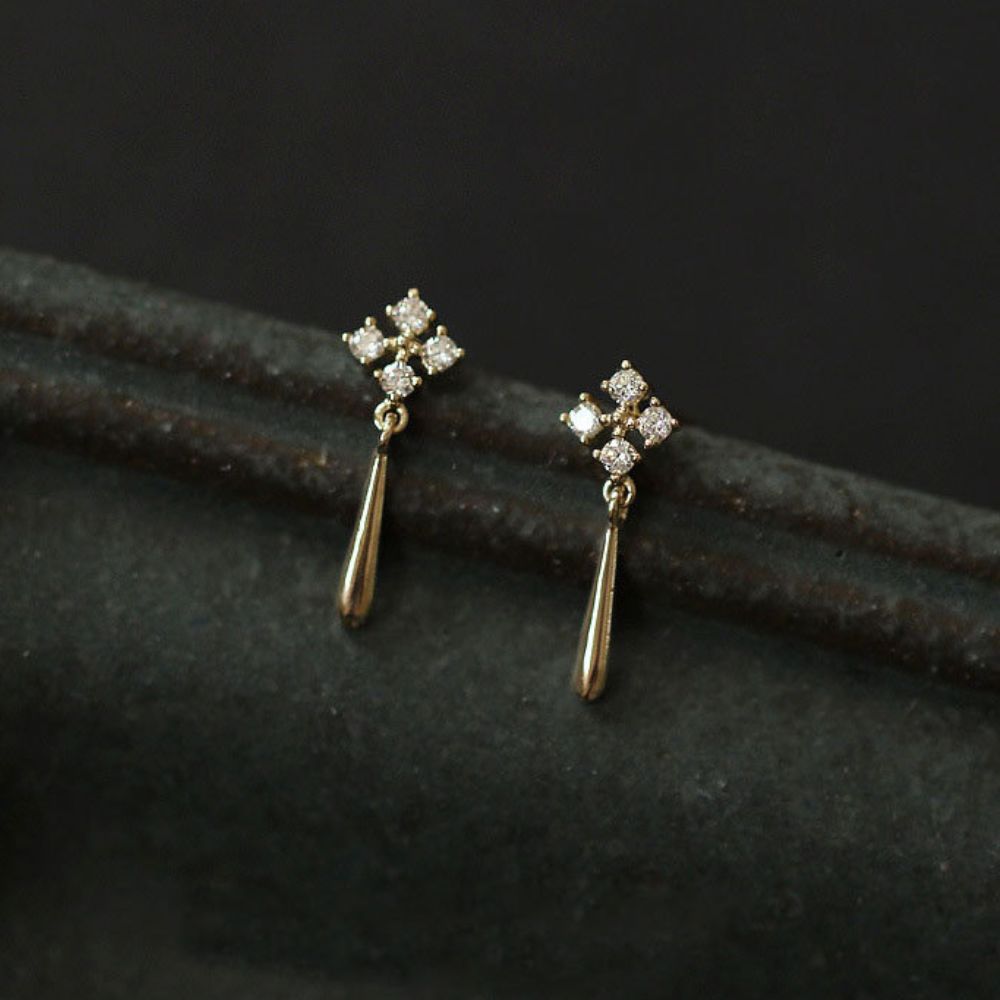 Women's Cross Stud Earrings with Hanging Bar Design - Pair