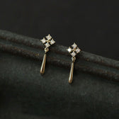 Women's Cross Stud Earrings with Hanging Bar Design - Pair