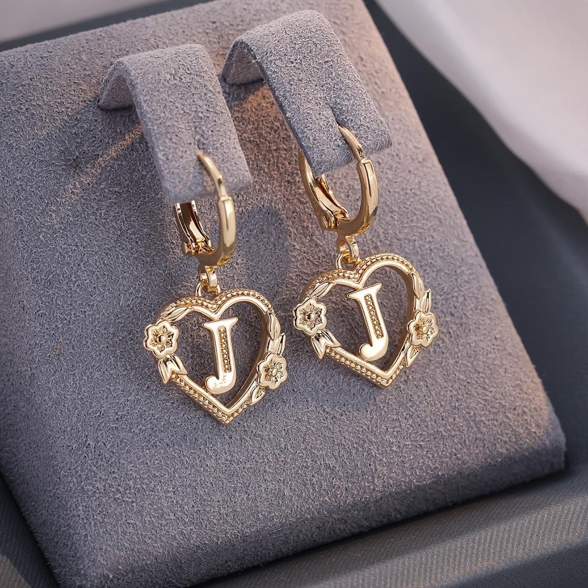 Women's Heart Hoops Highlighting Initial and Floral Details