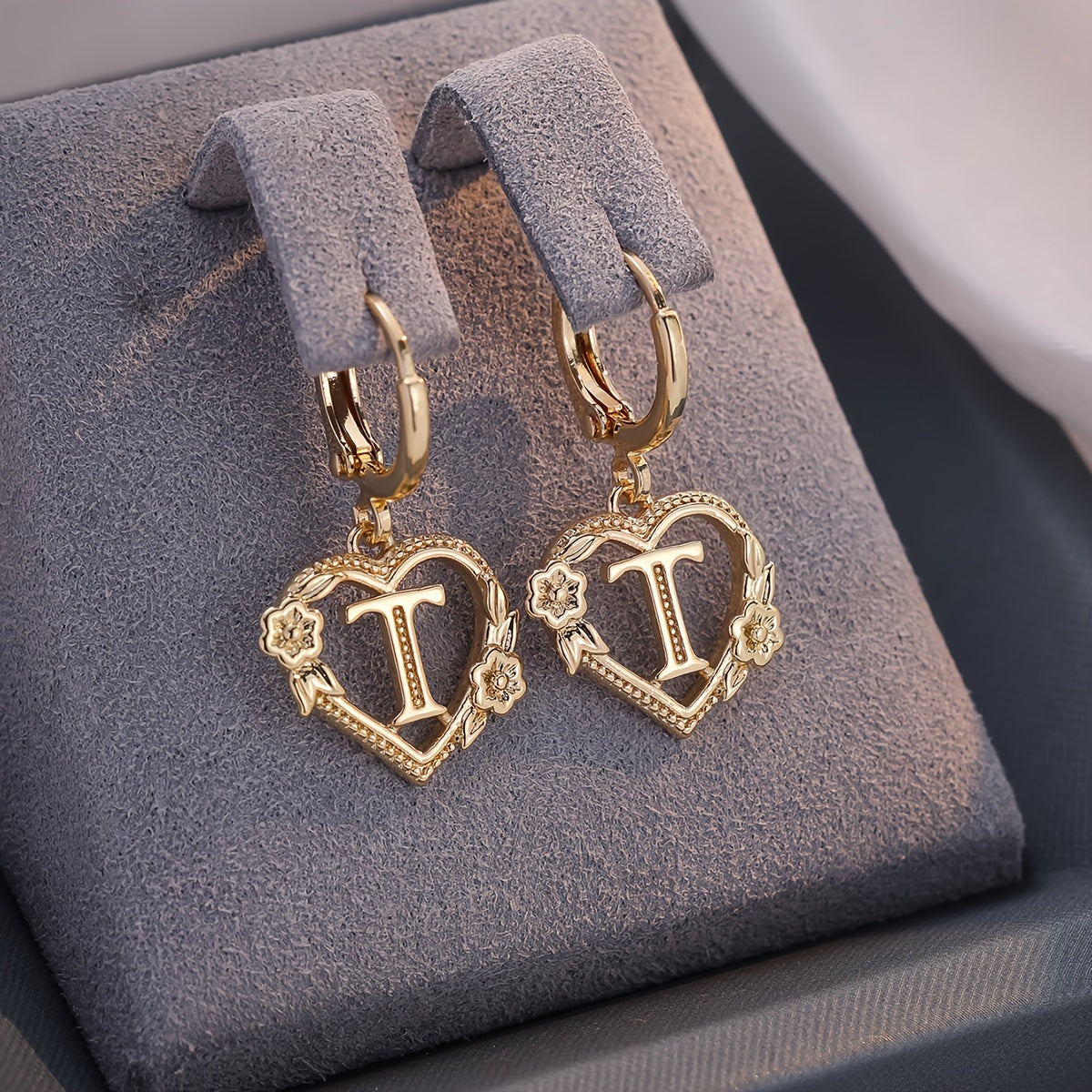 Women's Heart Hoops Highlighting Initial and Floral Details