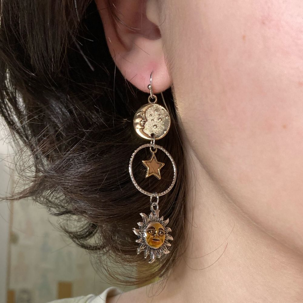 Women Sun and Moon Earrings in Mismatch Design (Pair)