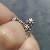 Women's Adjustable Ring with Hugging Cat Design