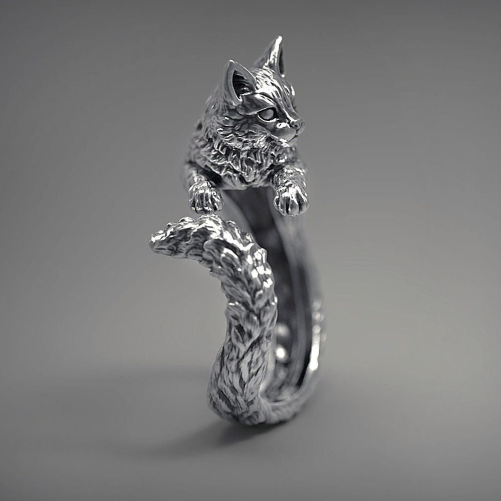Women's Adjustable Ring with Hugging Cat Design