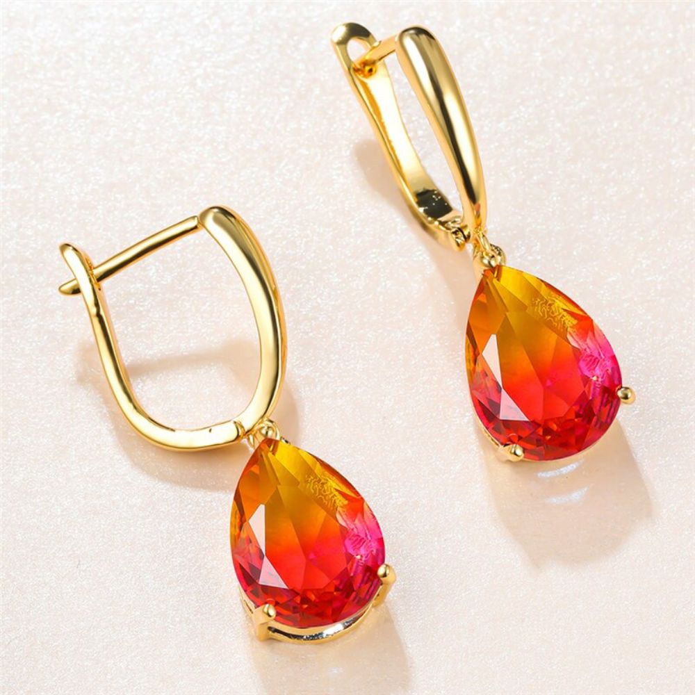 Women's Hanging Earrings with Two-Tone Stone Setting