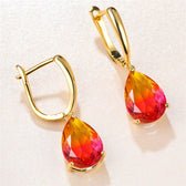 Women's Hanging Earrings with Two-Tone Stone Setting