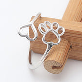 Women Adjustable Open Ring with Heart and Paw Design