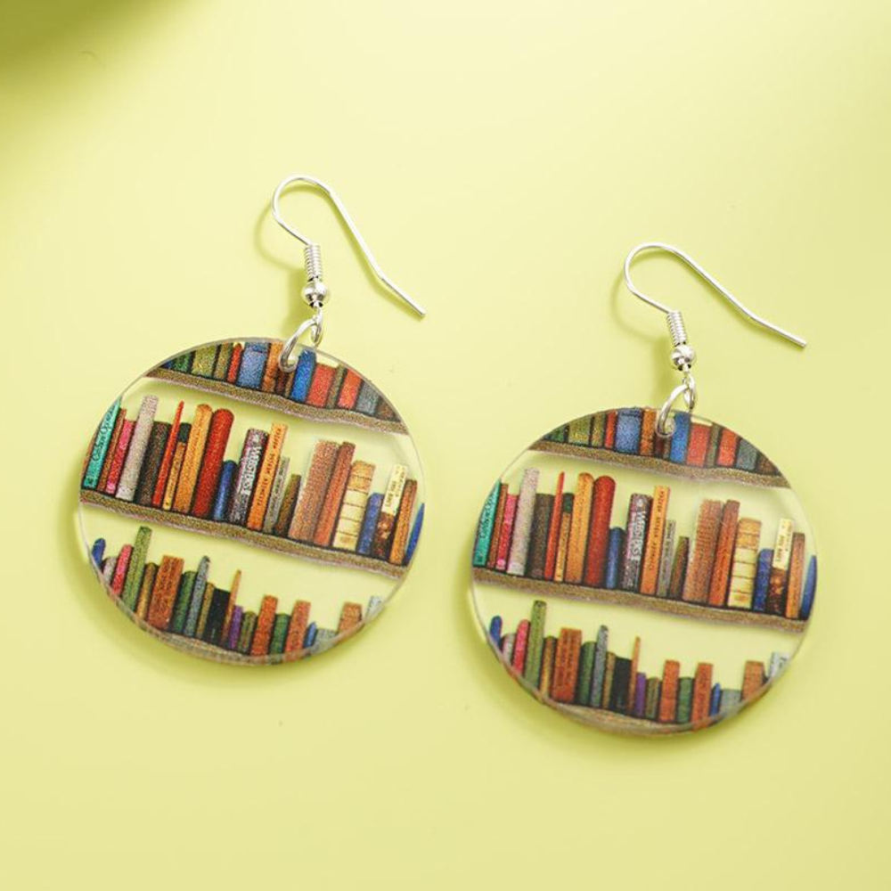 Ladies Earrings with Book and Library Motif