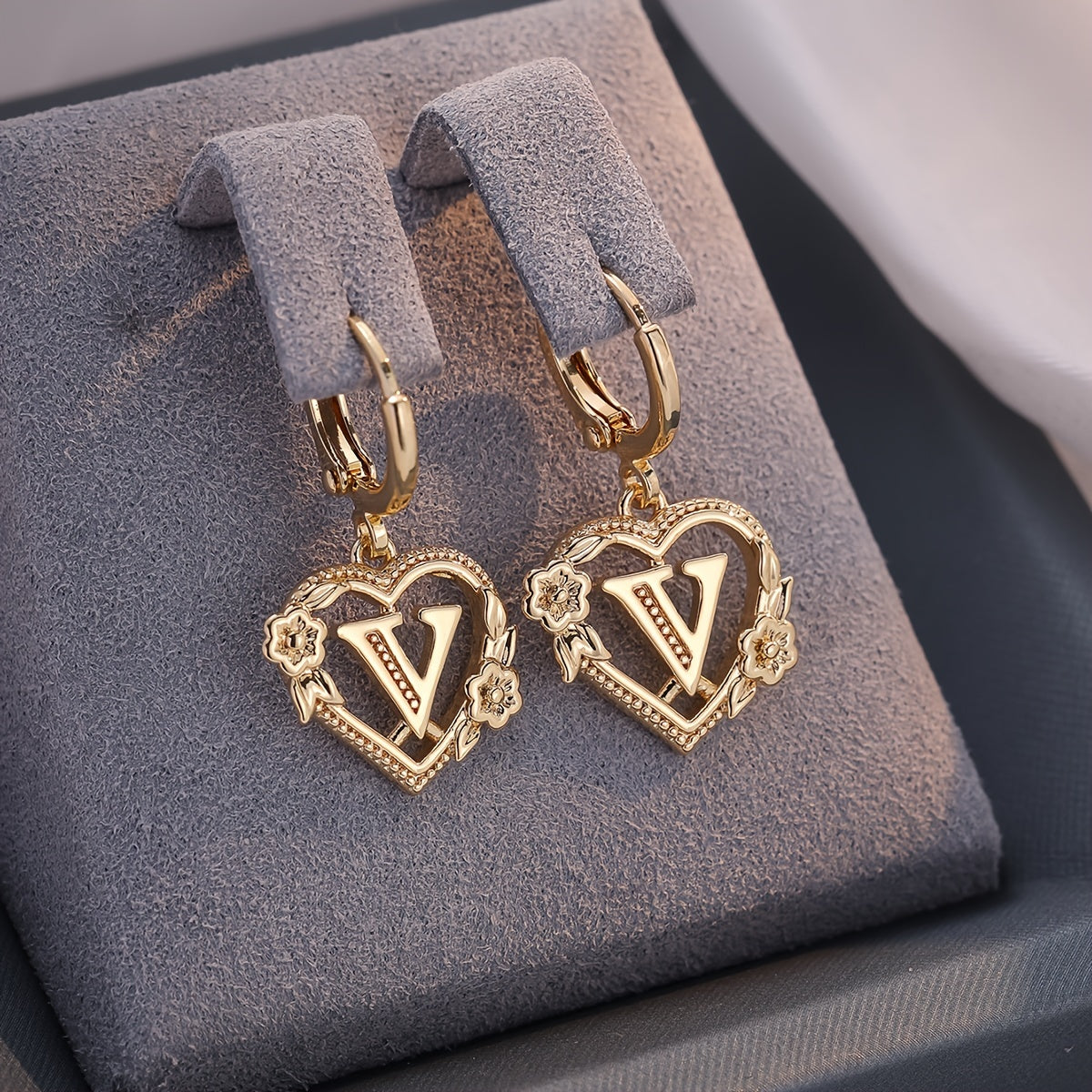 Women's Heart Hoops Highlighting Initial and Floral Details