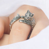 Women's Adjustable Ring with Hugging Cat Design