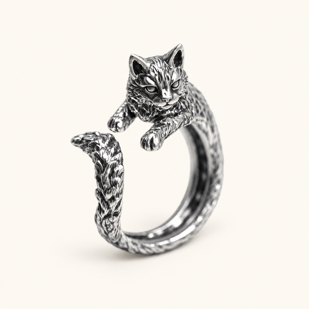 Women's Adjustable Ring with Hugging Cat Design