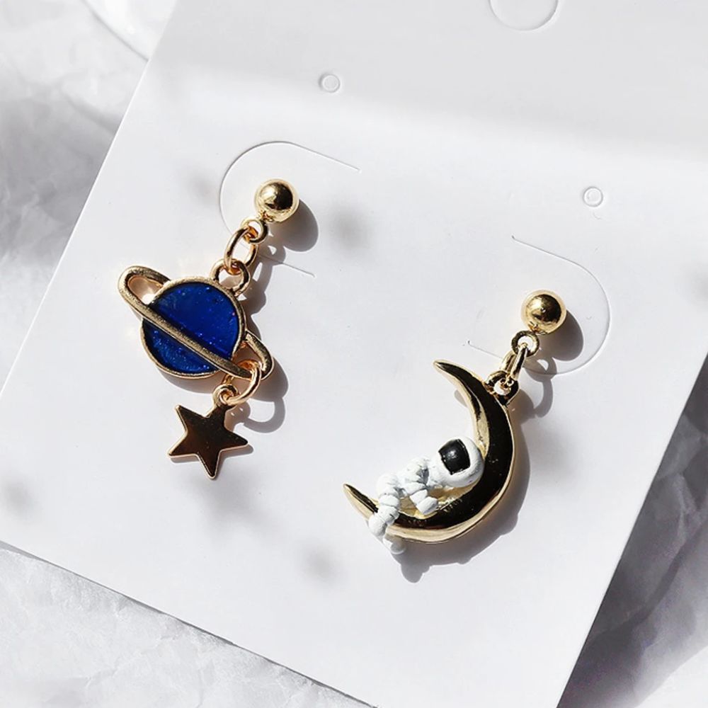 Women’s Earrings Featuring Astronaut and Planet Design - Pair