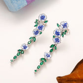 Ladies Chain Earrings with Floral Design - Pair