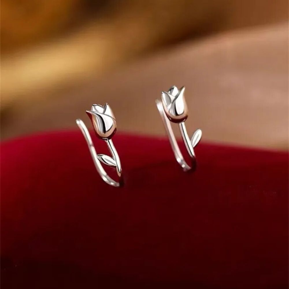 Women’s Tulip Earrings Featuring Floral Design - Pair