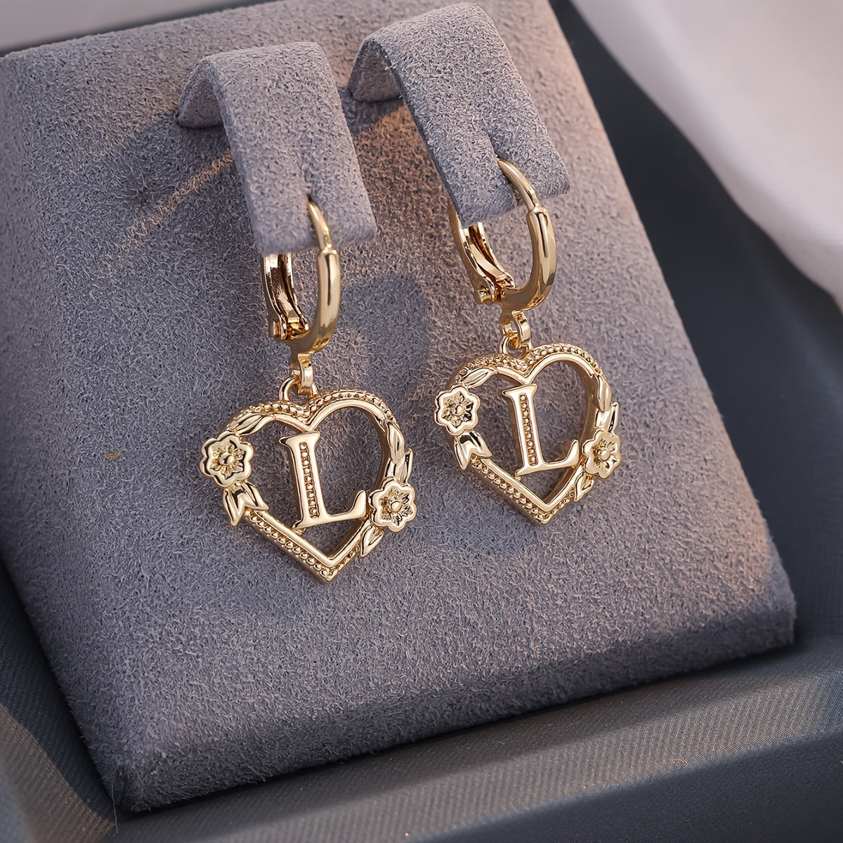 Women's Heart Hoops Highlighting Initial and Floral Details