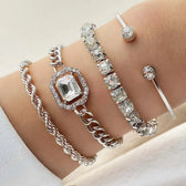 Women's 4-Piece Stackable Bracelet Set with Tennis Cuban Rope Chains and Open Design