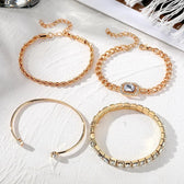 Women's 4-Piece Stackable Bracelet Set with Tennis Cuban Rope Chains and Open Design