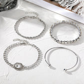 Women's 4-Piece Stackable Bracelet Set with Tennis Cuban Rope Chains and Open Design