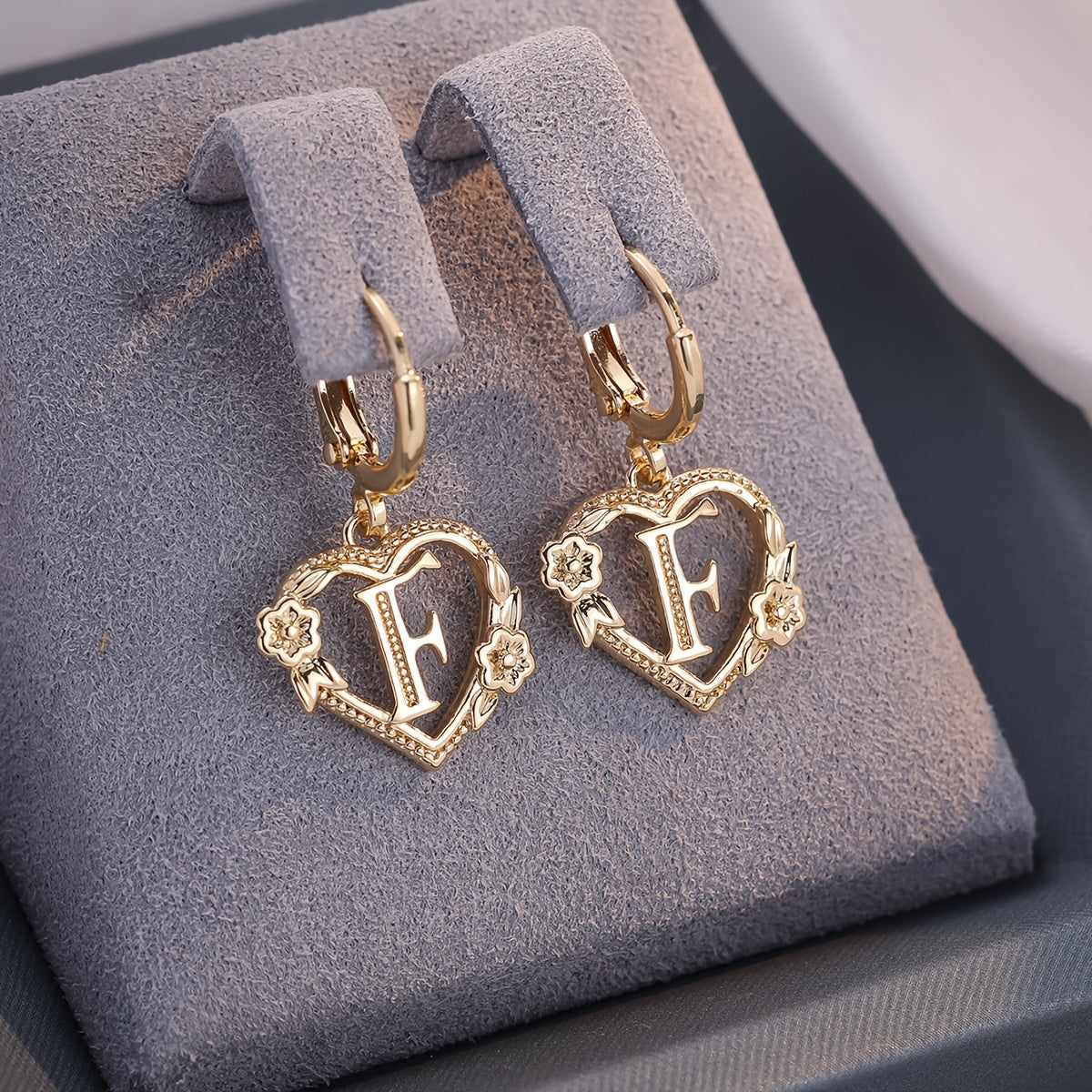 Women's Heart Hoops Highlighting Initial and Floral Details