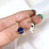 Women’s Earrings Featuring Astronaut and Planet Design - Pair
