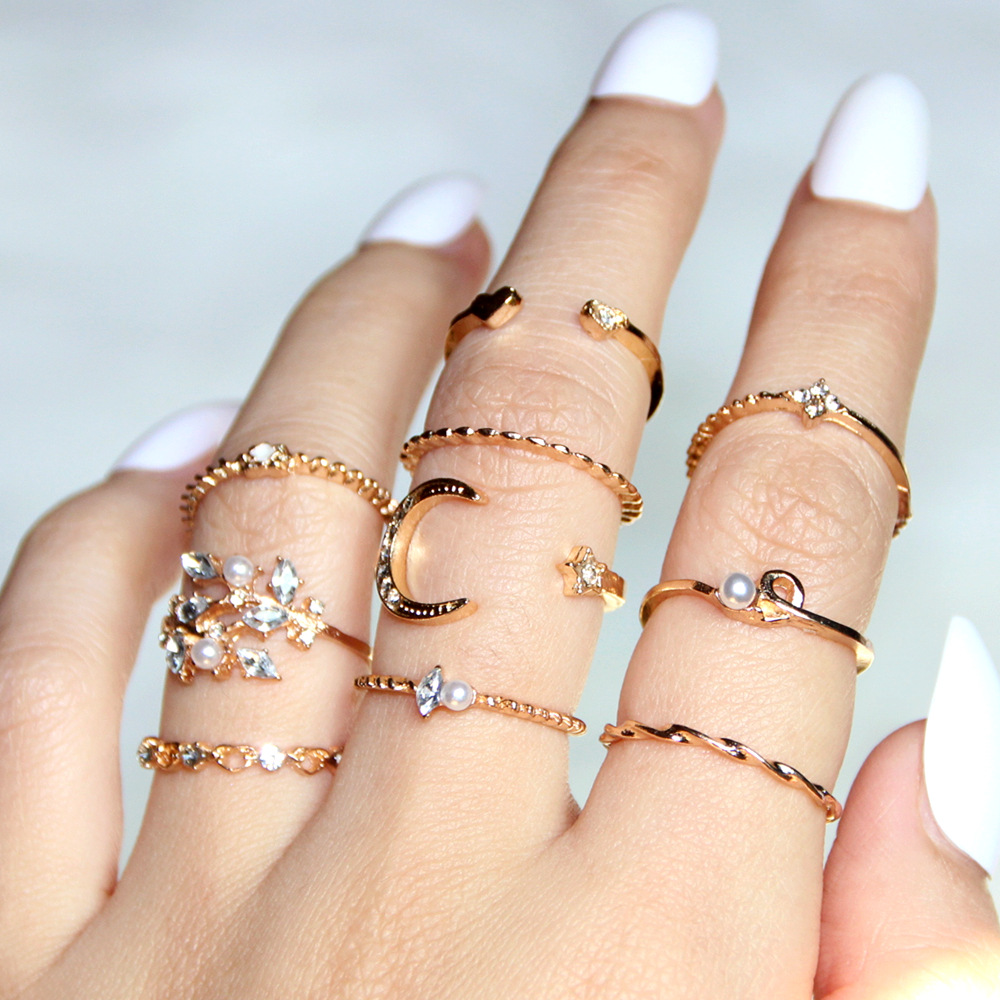 Moon and Star Fashion Ring Set