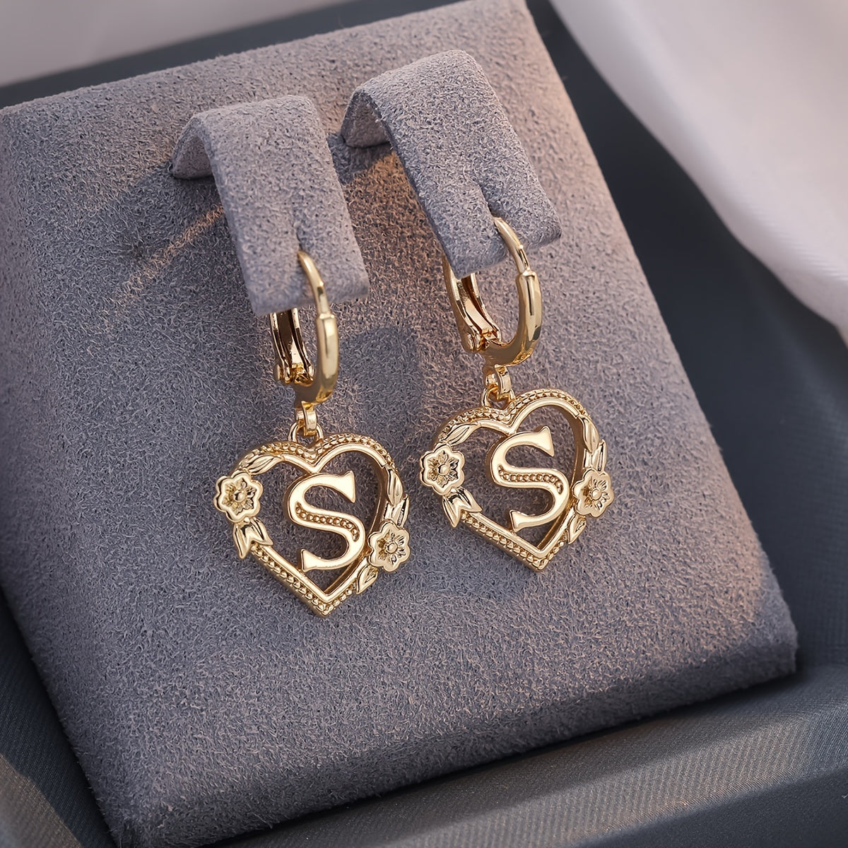 Women's Heart Hoops Highlighting Initial and Floral Details
