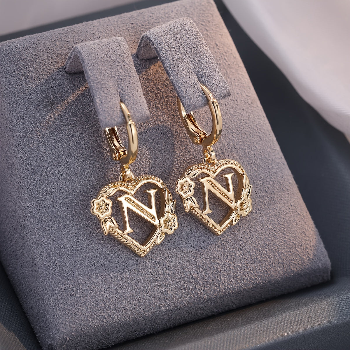 Women's Heart Hoops Highlighting Initial and Floral Details