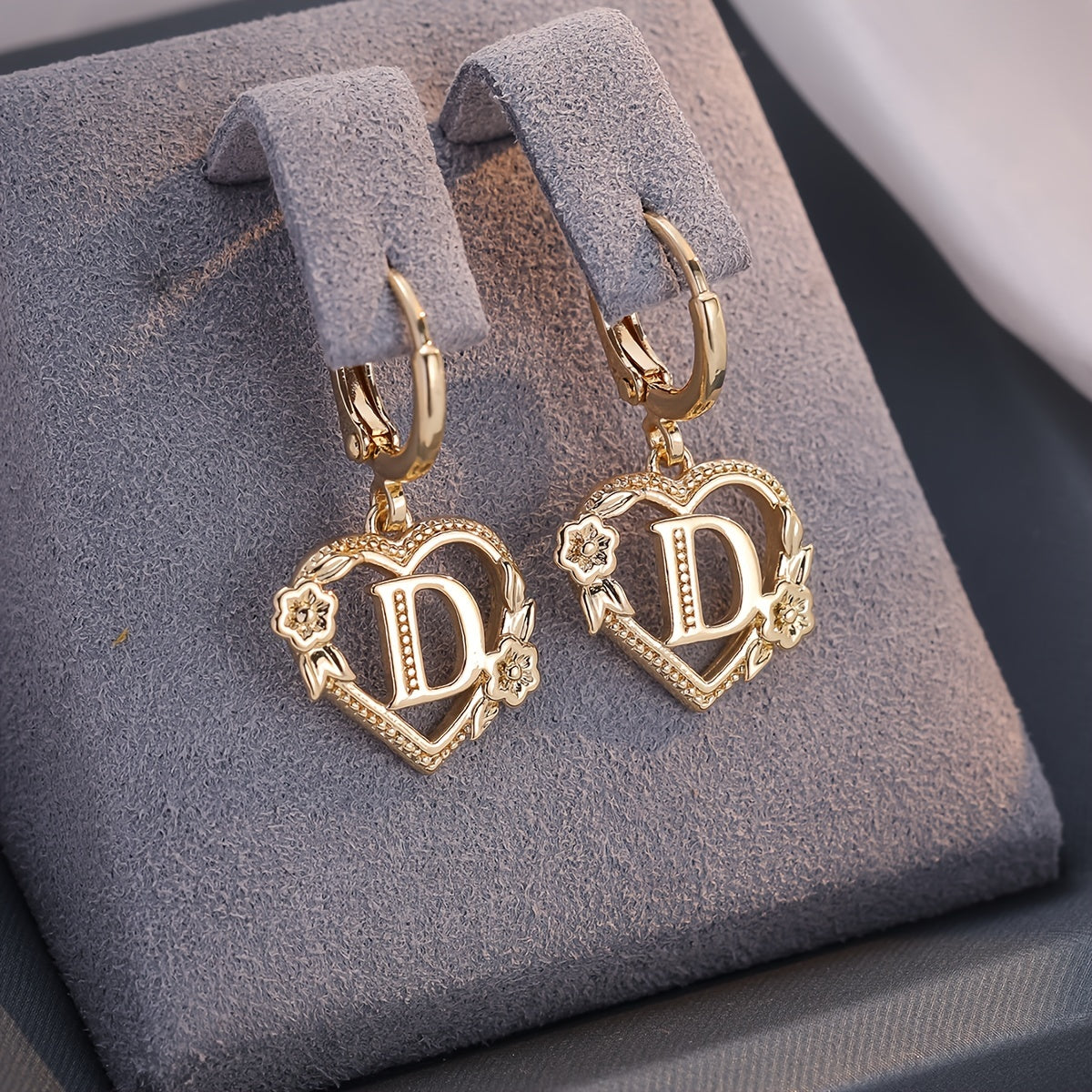 Women's Heart Hoops Highlighting Initial and Floral Details