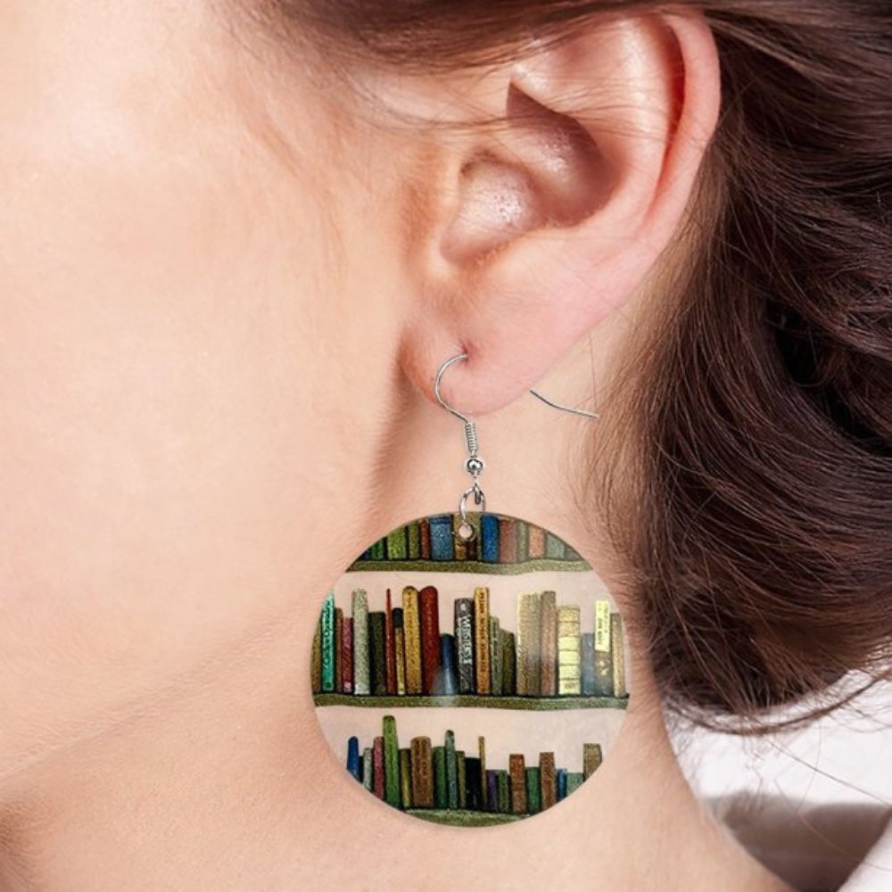 Ladies Earrings with Book and Library Motif