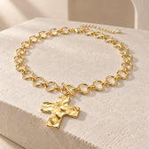 Women's Cross Pendant Necklace with Round Link Chain and Toggle Clasp