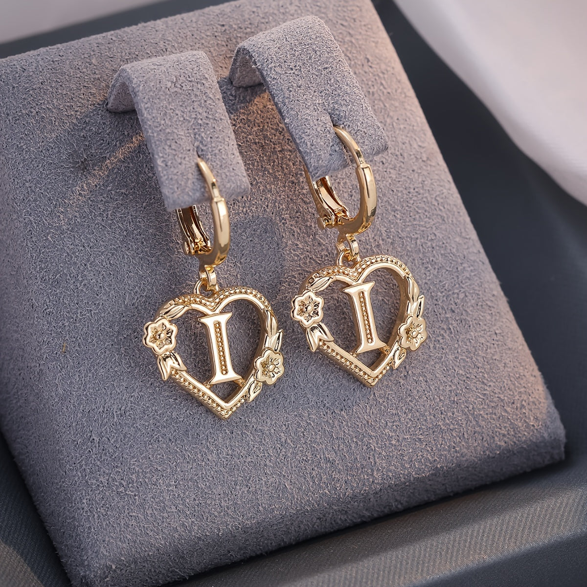 Women's Heart Hoops Highlighting Initial and Floral Details