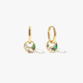 Women’s Hoop Earrings with Circular Pendant and Ornamental Inlay