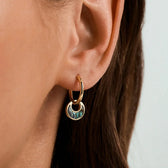 Women’s Hoop Earrings with Circular Pendant and Ornamental Inlay