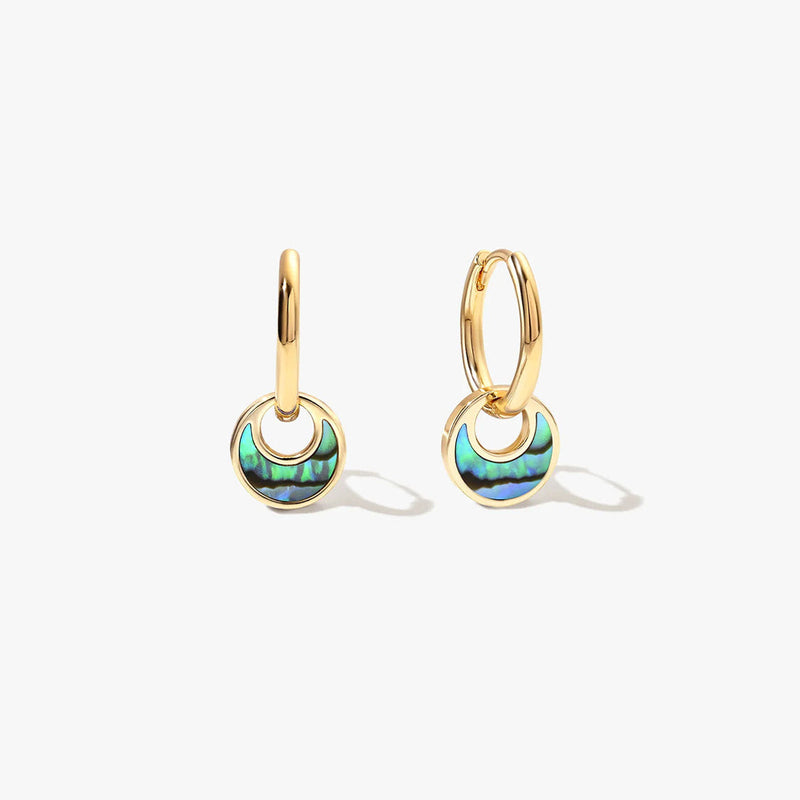 Women’s Hoop Earrings with Circular Pendant and Ornamental Inlay