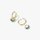 Women’s Hoop Earrings with Circular Pendant and Ornamental Inlay