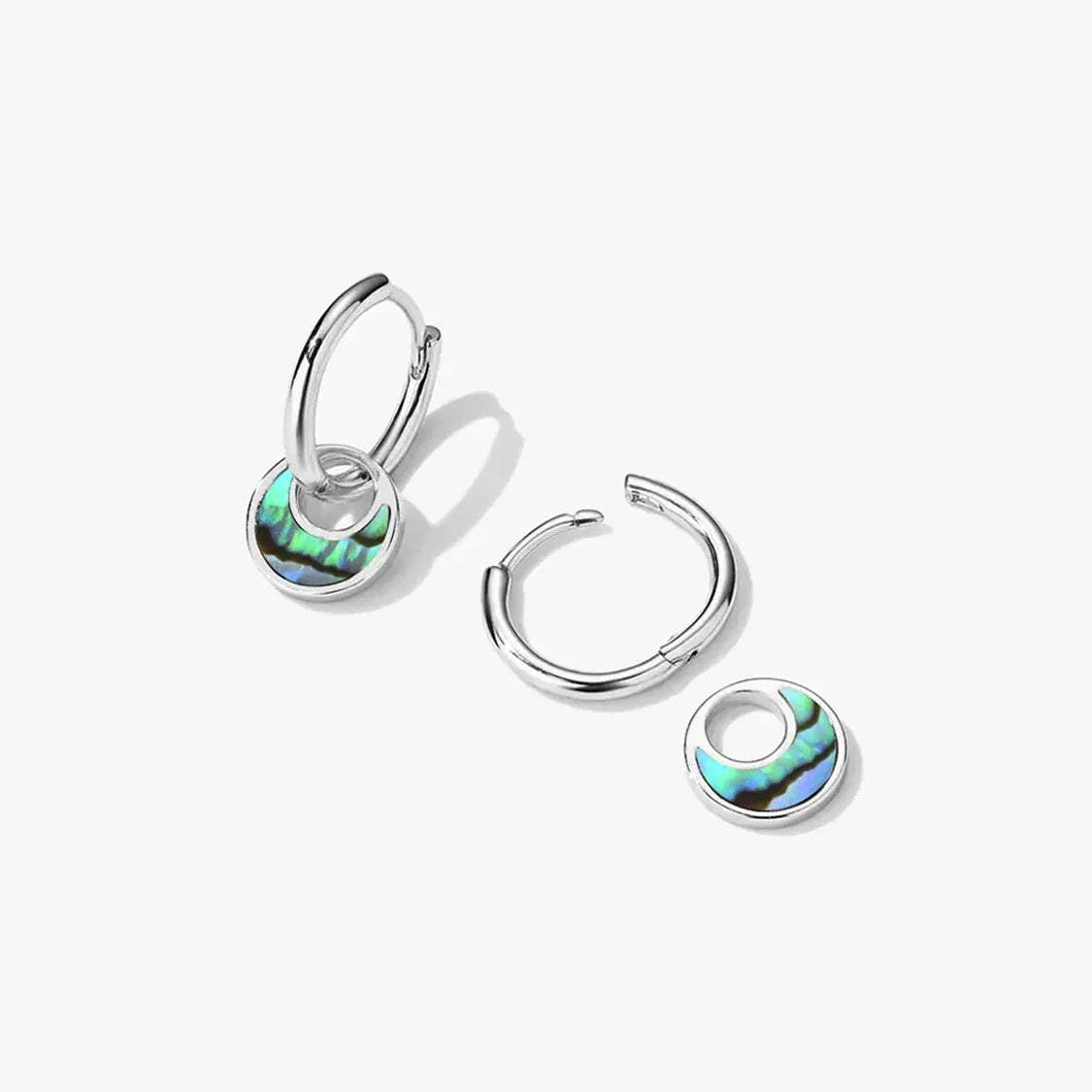 Women’s Hoop Earrings with Circular Pendant and Ornamental Inlay