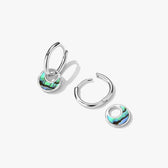 Women’s Hoop Earrings with Circular Pendant and Ornamental Inlay