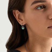 Women’s Hoop Earrings with Circular Pendant and Ornamental Inlay