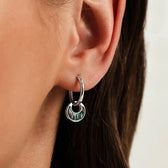 Women’s Hoop Earrings with Circular Pendant and Ornamental Inlay
