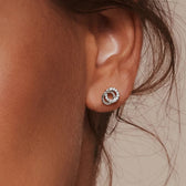 Women's Ear Studs with Interlocking Double Circles and Gemstone Accents