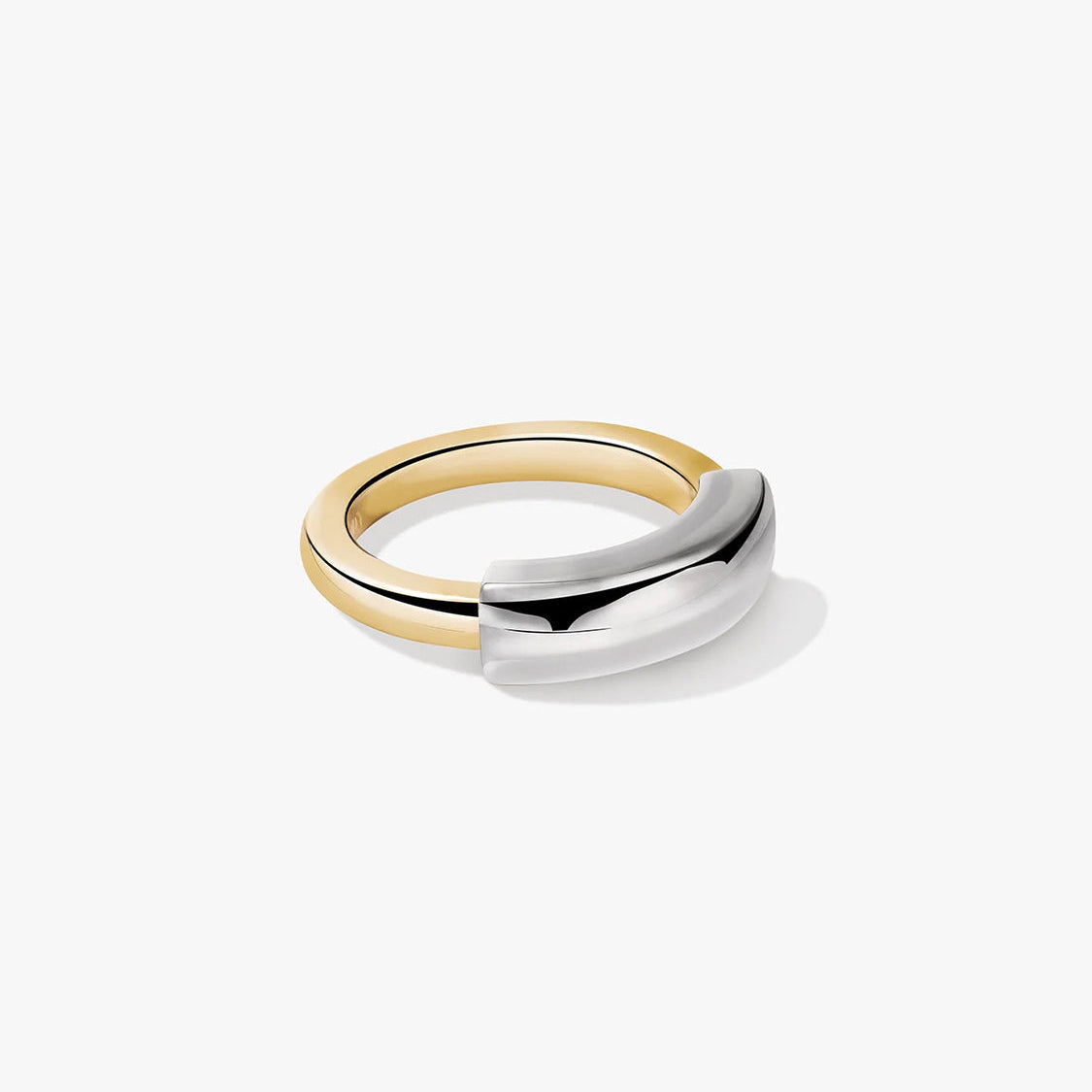 Women's Statement Ring Showcasing Overlapping Double Band and Tube Style